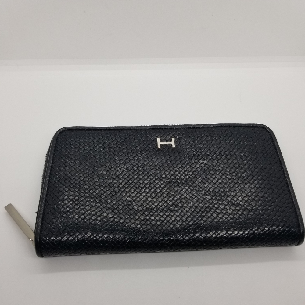 H Halston black faux leather ziparound wallet
